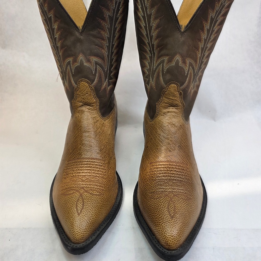 Nocona Western Cowboy Boots Mens 11 EEE Brown Tan, Ostrich Exotic Leather - Picture 2 of 10